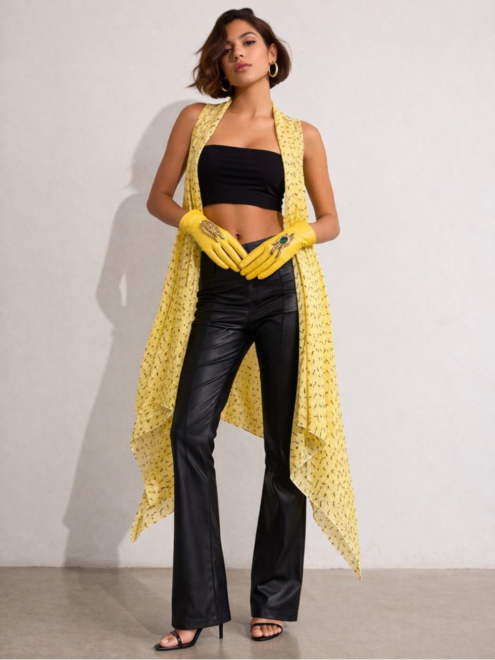 Lightweight Yellow Drape Tunic Vest - Women's Sleeveless Layer